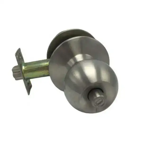 Stainless steel privacy door knob with locking mechanism, ideal for interior doors requiring privacy and security, compatible with various door types.