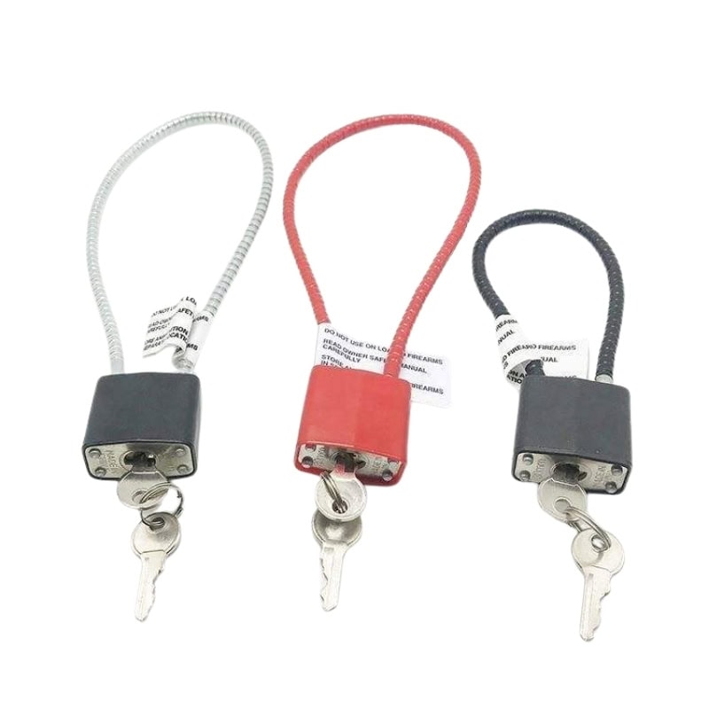 Padlock with cable and key for security and convenience.