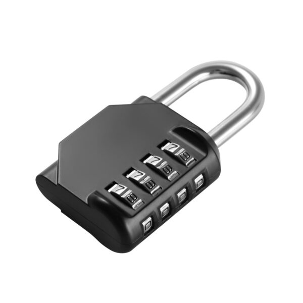 Security 4-digit zinc alloy combination padlock for gym lockers and storage units. Durable, reliable, and easy to set with a resettable combination for enhanced security.