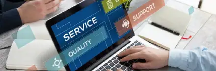 Modern ANLI LOCK security system interface displayed on a laptop screen, showcasing service, support, quality, and security features for enhanced home and business protection.