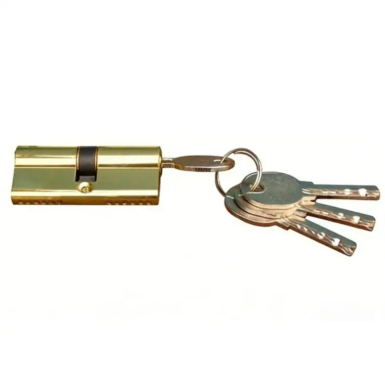 High-security brass lock with attached keys, designed for enhanced safety and durability. Perfect for securing doors, cabinets, and storage units with reliable locking mechanisms.