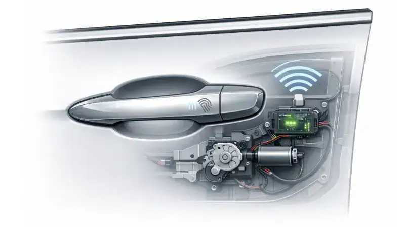 Modern ANLI LOCK passive door lock mechanism with electronic components and wireless connectivity for keyless entry.