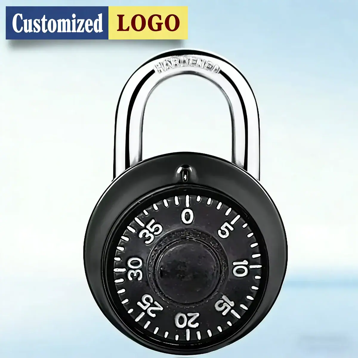 Secure and durable combination lock suitable for gym and school lockers, featuring customizable logo options for personalized security. Easy to use with a reliable dial mechanism.