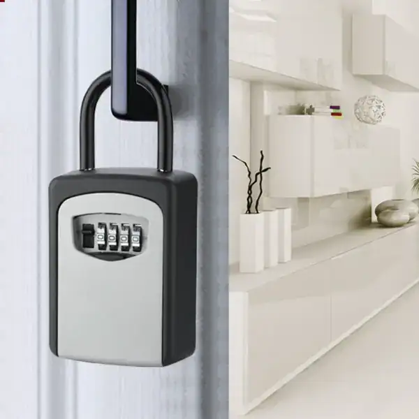 Heavy duty key lock box with combination lock, ideal for secure outdoor storage of keys and small valuables. Durable design suitable for residential and commercial use.