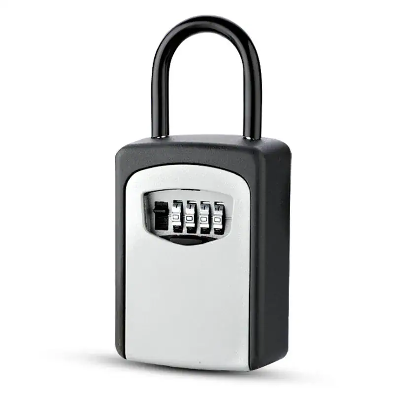 Secure key storage lock box with combination dial for outdoor use.