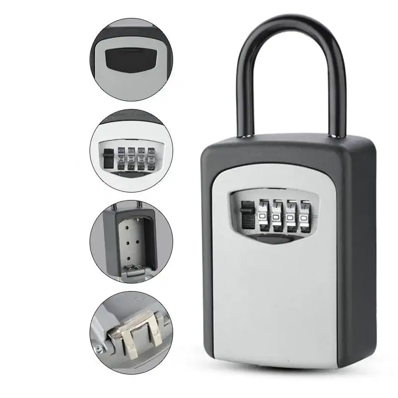 Secure key storage lock box with combination dial for outdoor use.