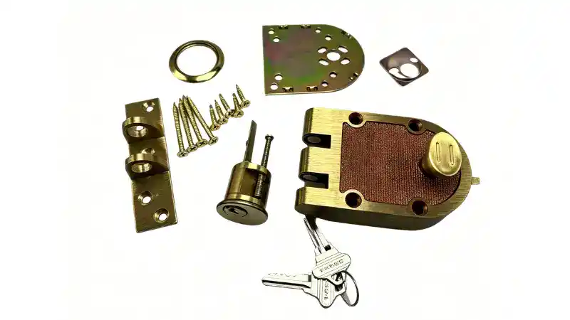 Image showing lock rekeying components including pins, cylinder, and tools, illustrating the process of rekeying a lock for enhanced security and key control.