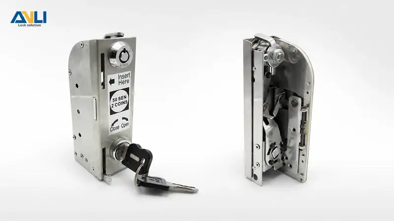 Close-up of ANLI lock showing key insertion and internal locking mechanism for security and durability.