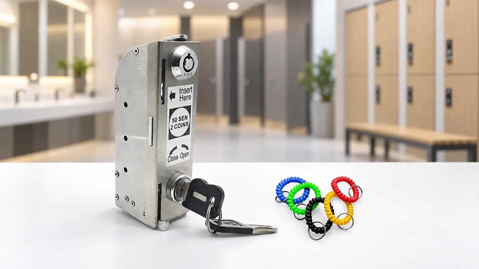 Heavy-duty ANLI lock with key for securing weather-resistant garage doors, featuring a robust metal construction and multiple color-coded keys.